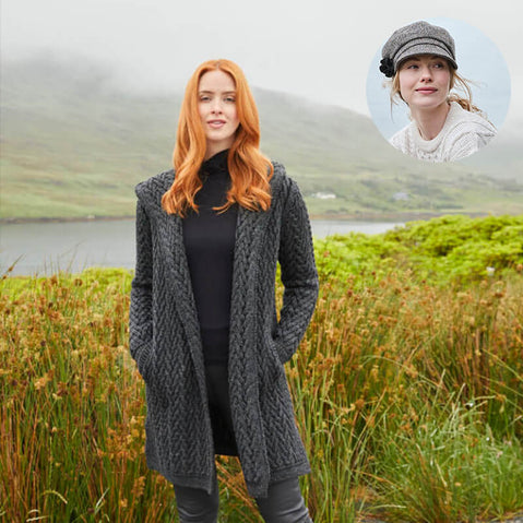 The Aran Cardigan & Newsboy Style Cap Set