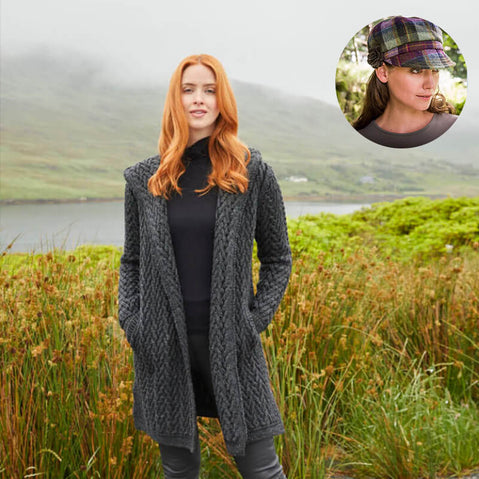 The Aran Cardigan & Newsboy Style Cap Set