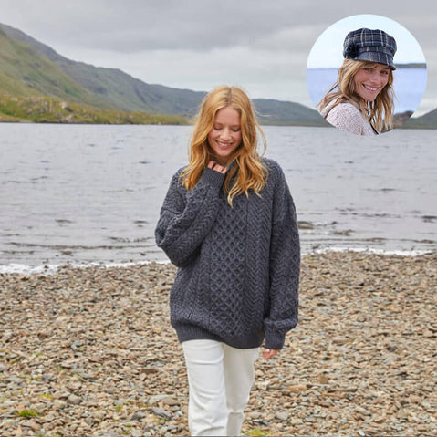 The Timeless Irish Style Bundle for Her: Aran Sweater & Newsboy Cap