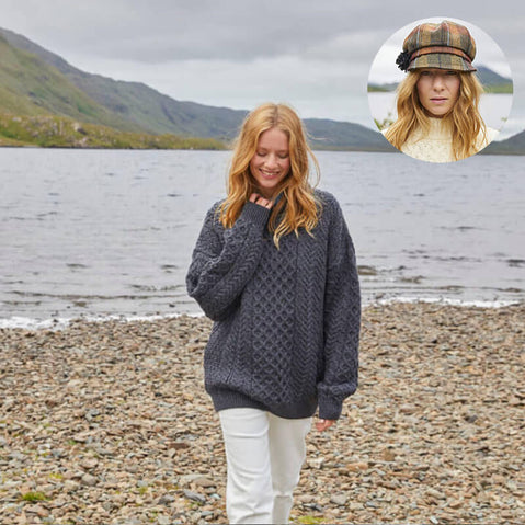 The Timeless Irish Style Bundle for Her: Aran Sweater & Newsboy Cap