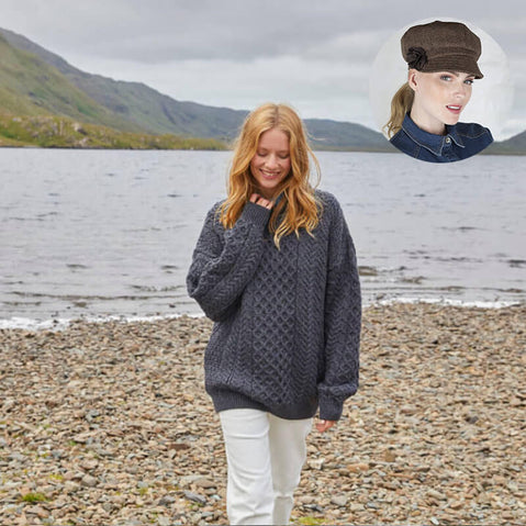 The Timeless Irish Style Bundle for Her: Aran Sweater & Newsboy Cap