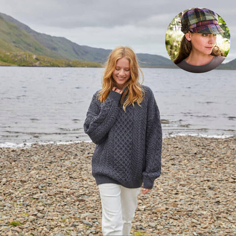 The Timeless Irish Style Bundle for Her: Aran Sweater & Newsboy Cap