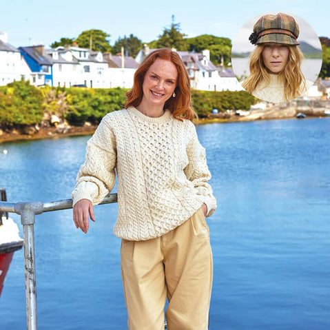 The Timeless Irish Style Bundle for Her: Aran Sweater & Newsboy Cap