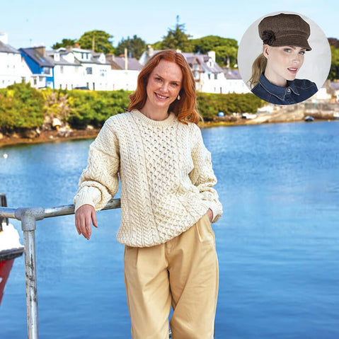The Timeless Irish Style Bundle for Her: Aran Sweater & Newsboy Cap