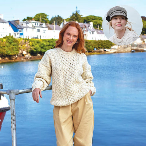 The Timeless Irish Style Bundle for Her: Aran Sweater & Newsboy Cap