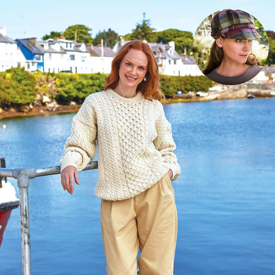 The Timeless Irish Style Bundle for Her: Aran Sweater & Newsboy Cap