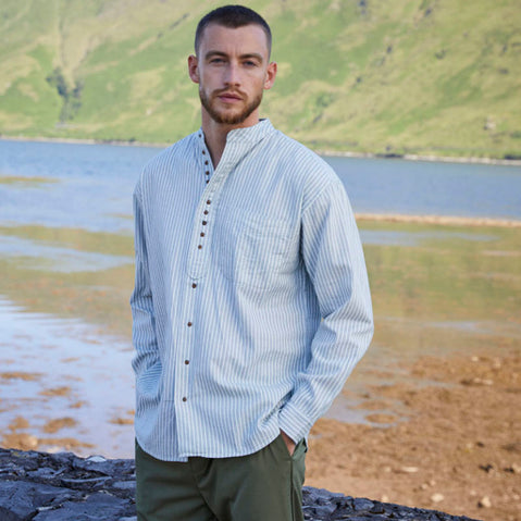 Green Stripe Grandad Shirt