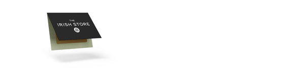 A folded gift card with a black front displaying the text