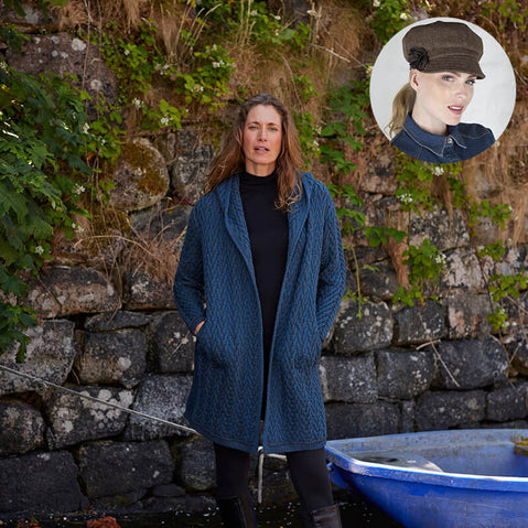 The Aran Cardigan & Newsboy Style Cap Set