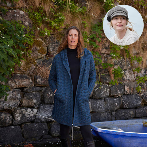 The Aran Cardigan & Newsboy Style Cap Set