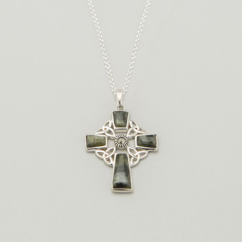 Collana Irlandese In Marmo Di Connemara E Argento - Doppio Filo Di Perle, 16 Pollici JCW199