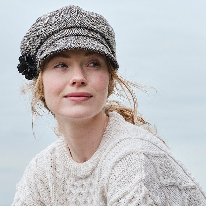 Stylish Gray Women’s Newsboy Cap with Button Trim 003-CHEVEUX-CORP-KNITTED-  main image 2