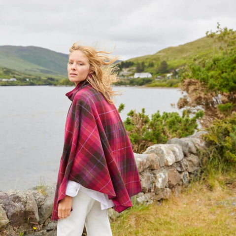 Mucros Irish Wool Half Zip Poncho