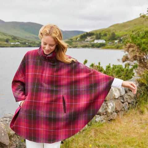 Mucros Irish Wool Half Zip Poncho