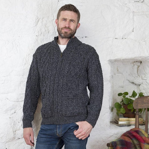 Men's Aran Zip Cardigan