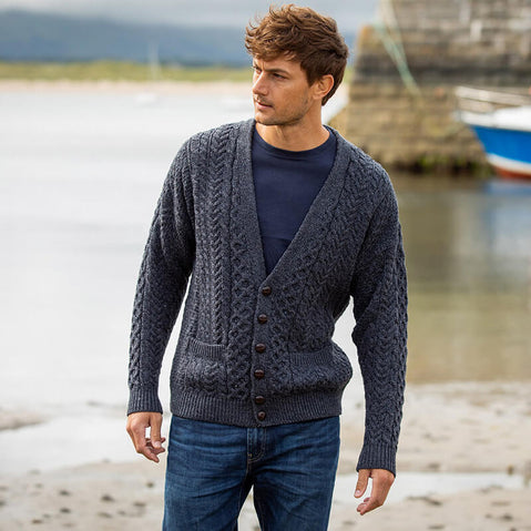 Mens Merino Wool V Neck Cardigan