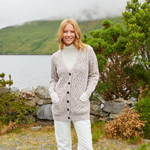 Women's Classic Aran Boyfriend Button-Front Cardigan