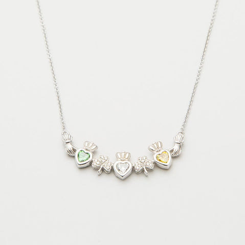 Personalized Mothers Shamrock Pendant Three Birthstones