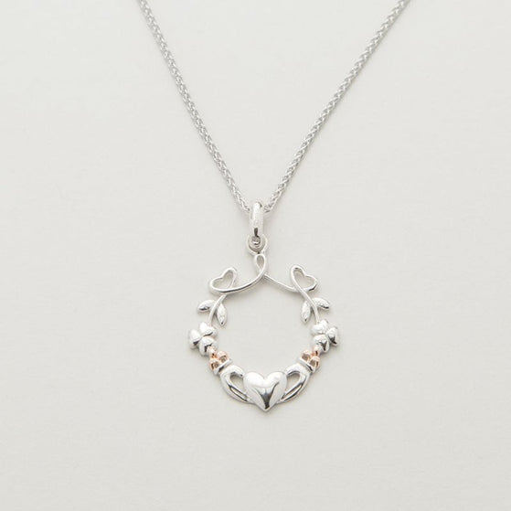 Silver Heart Shamrock & Claddagh Pendant