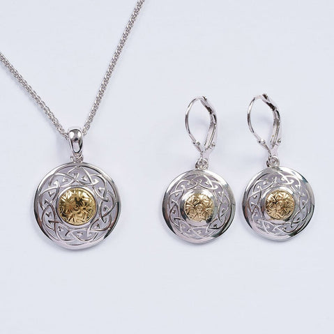 Silver Solstice Celtic Knot Pendant & Earrings Set