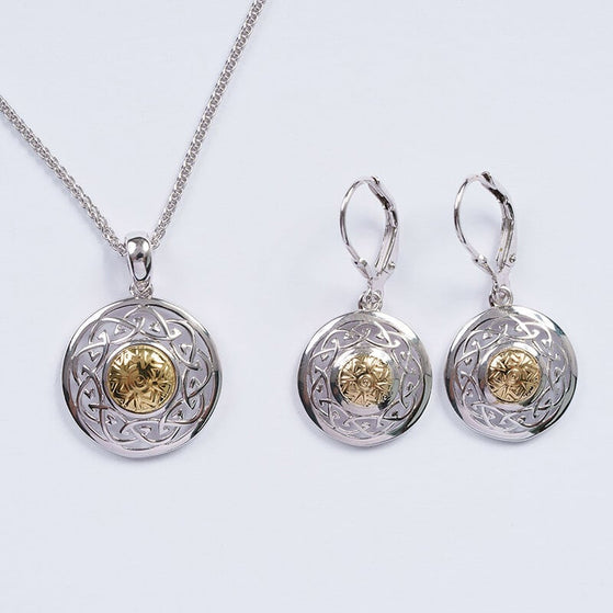 Silver Solstice Celtic Knot Pendant & Earrings Set