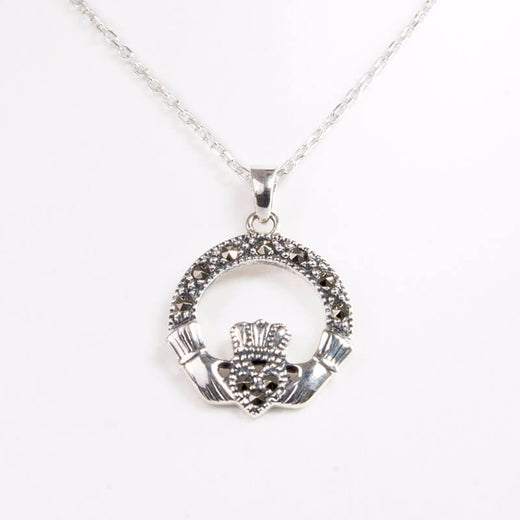 Sterling Silver & Marcasite Small Claddagh Pendant