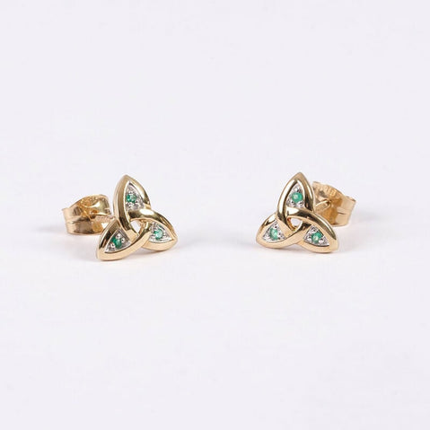 14k Gold Trinity Knot Emerald Earrings