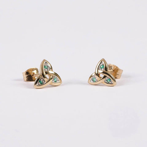 14k Gold Trinity Knot Emerald Earrings