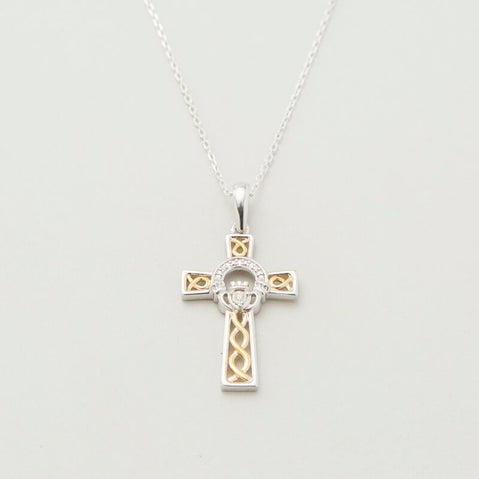 10k Gold Diamond Claddagh Cross Pendant