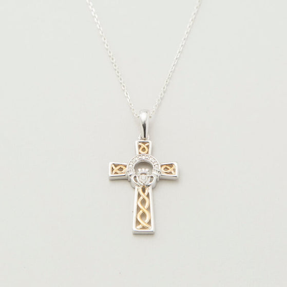 10k Gold Diamond Claddagh Cross Pendant