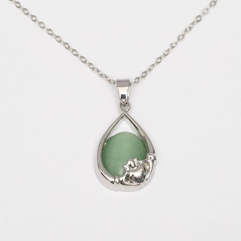 Celtic Green Cats Eye Claddagh Pendant