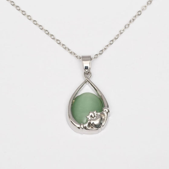 Celtic Green Cats Eye Claddagh Pendant