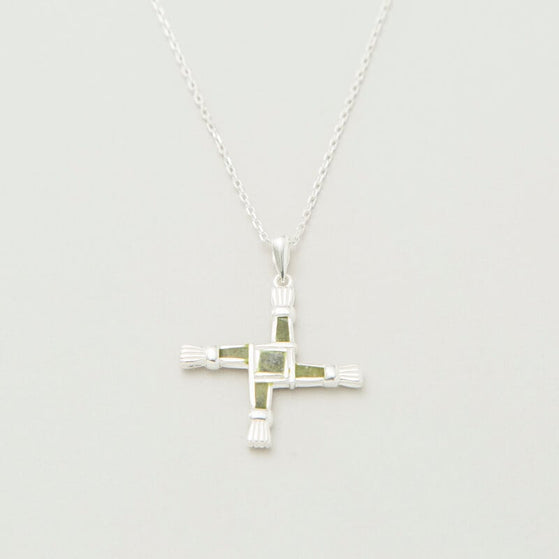 Silver Connemara Marble Brigids Cross Pendant