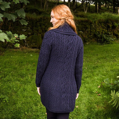 Ladies Aran Wide Collared Button Coat