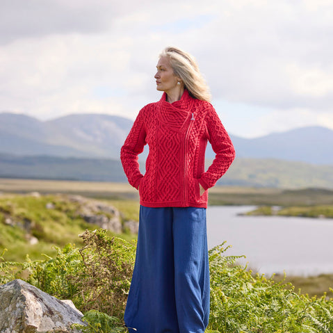 Ladies Glenveagh Aran Zip Cardigan - Red