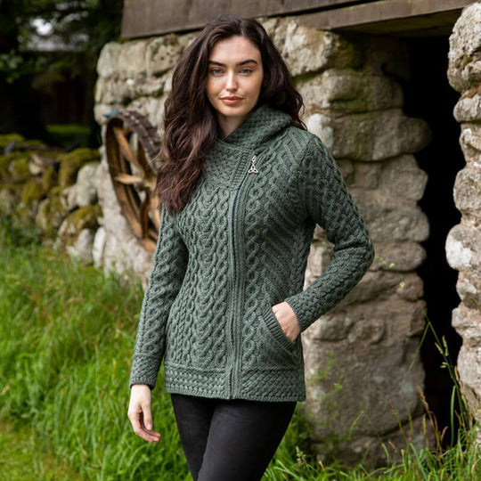 Women's Signature Aran Celtic Zipper Hooded Cardigan