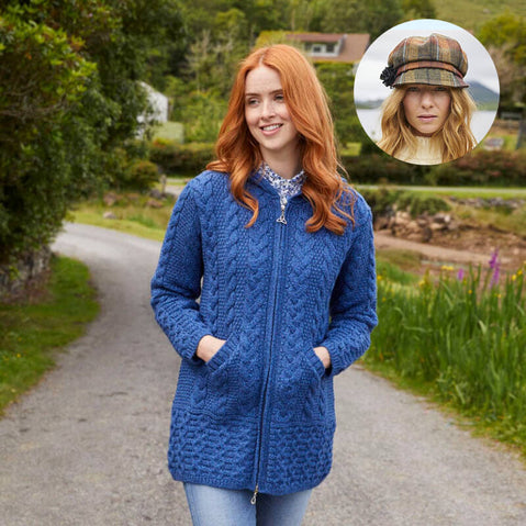 Women's Classic Aran Coat and Newsboy Cap