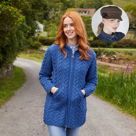 Women's Classic Aran Coat and Newsboy Cap