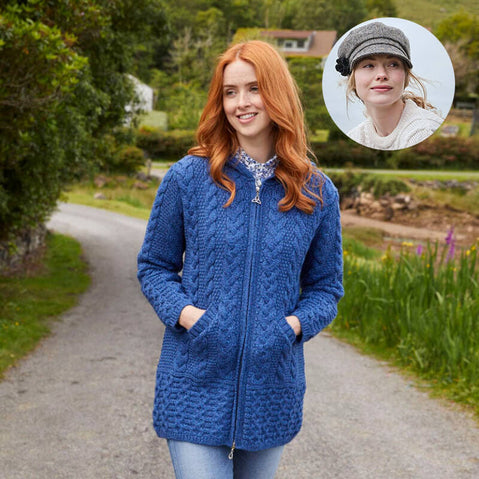 Women's Classic Aran Coat and Newsboy Cap