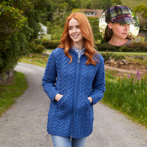 Women's Classic Aran Coat and Newsboy Cap