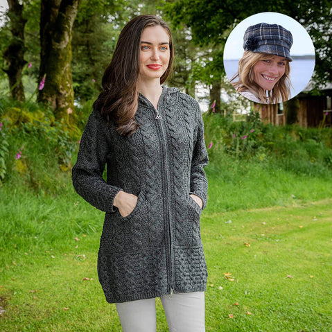 Women's Classic Aran Coat and Newsboy Cap