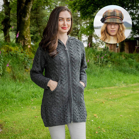 Women's Classic Aran Coat and Newsboy Cap
