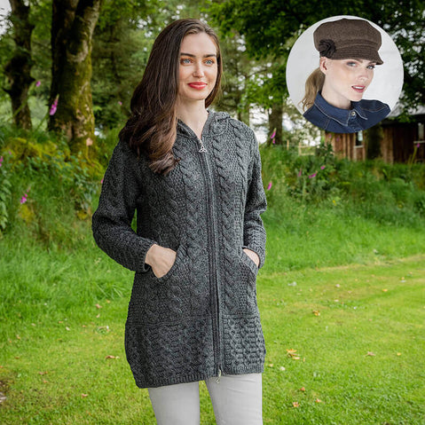 Women's Classic Aran Coat and Newsboy Cap
