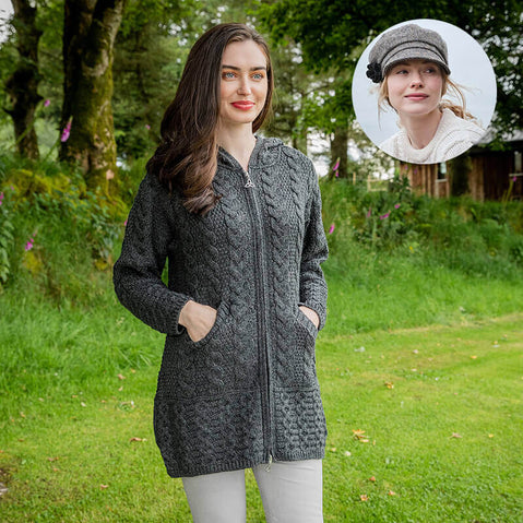 Women's Classic Aran Coat and Newsboy Cap