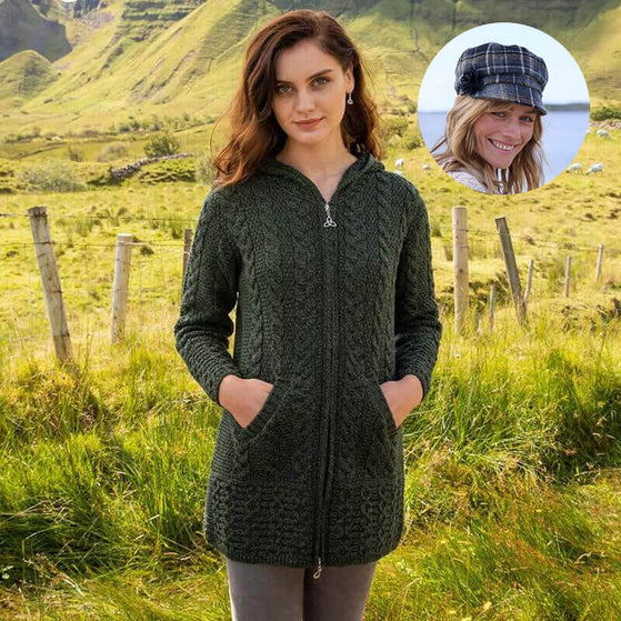 Women's Classic Aran Coat and Newsboy Cap