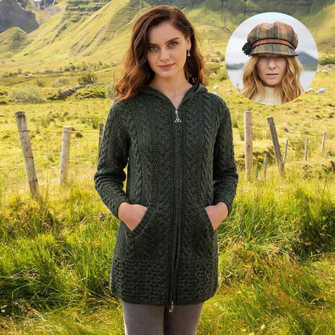 Women's Classic Aran Coat and Newsboy Cap