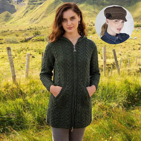 Women's Classic Aran Coat and Newsboy Cap
