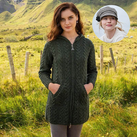 Women's Classic Aran Coat and Newsboy Cap