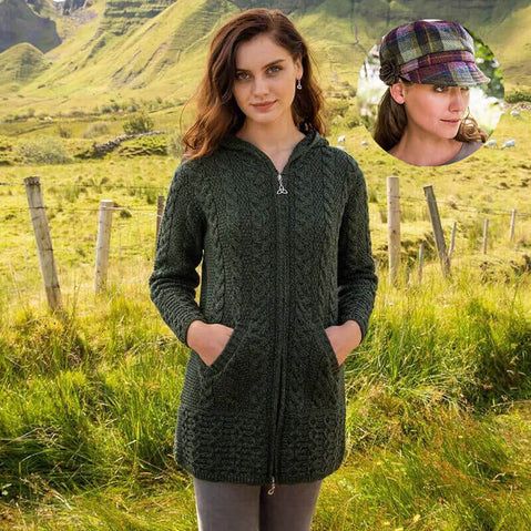 Women's Classic Aran Coat and Newsboy Cap
