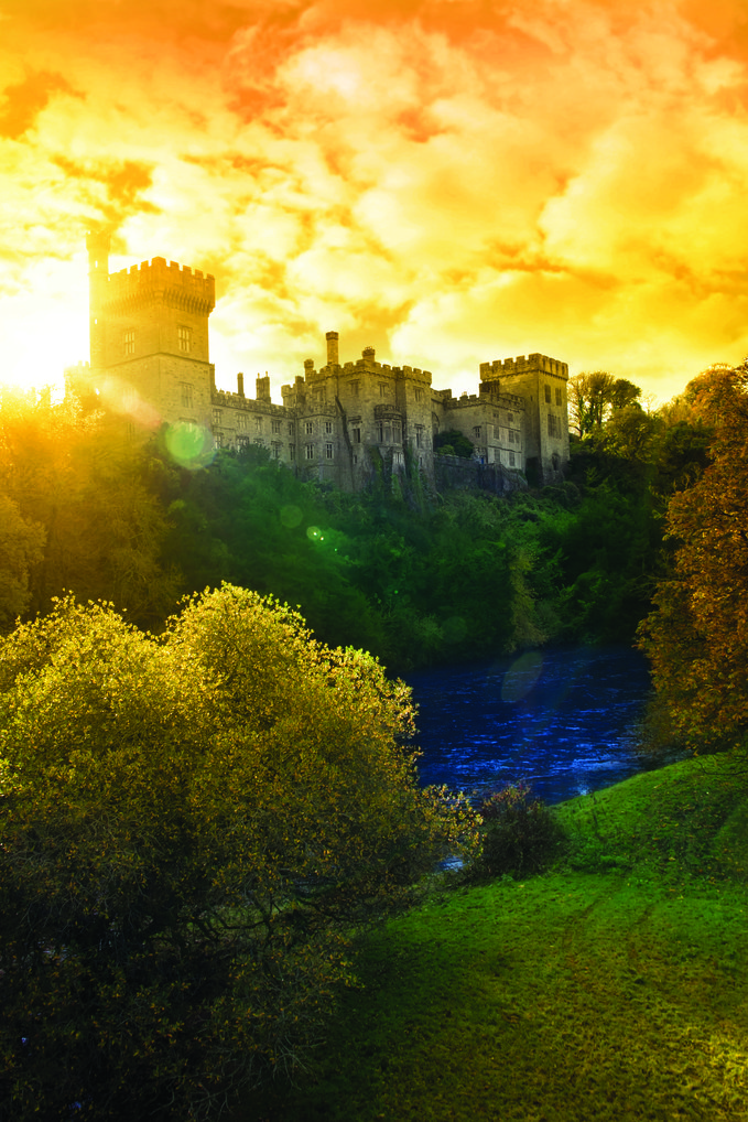 Autumn sunset over Lismore castle and blackwater river